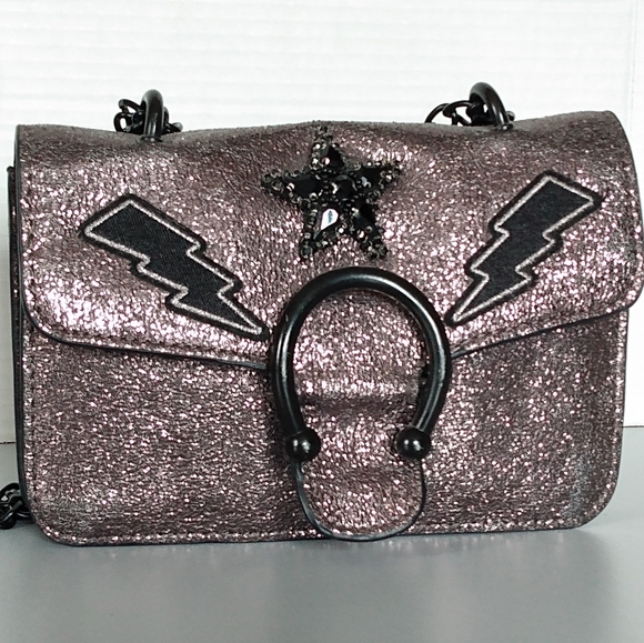 Steve Madden Grey Glitter Steel Chain Crossbody Bag - Picture 1 of 13